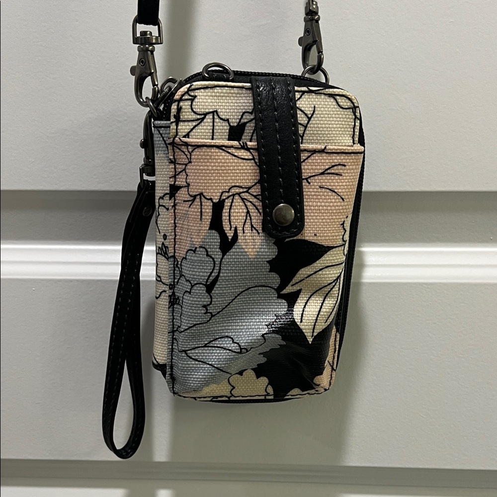 Sakroots Black and Cream Floral Crossbody Bag